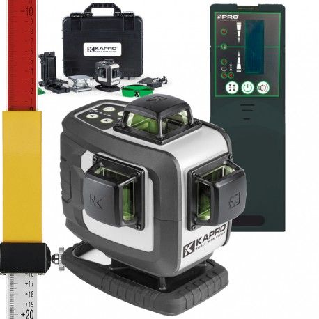 KAPRO 884G Automatyczny zielony laser płaszczyznowy 4D + Czujnik laserowy + Łata laserowa 2,4 m